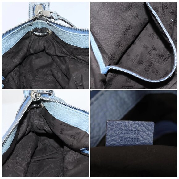 GUCCI Bamboo Tote Bag Leather Blue Auth - Picture 15 of 16